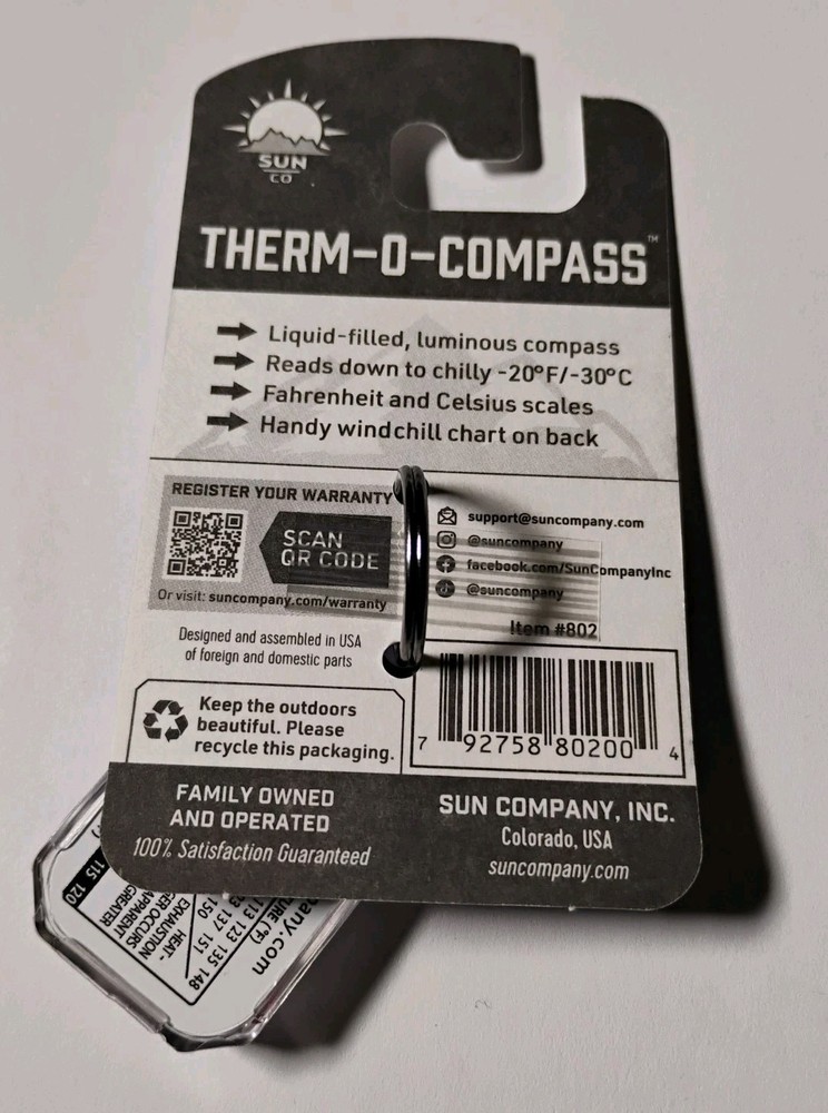 Sun Co Therm-O-Compass, Whole Earth, Thermometer & Compass Combo, Zipperpull