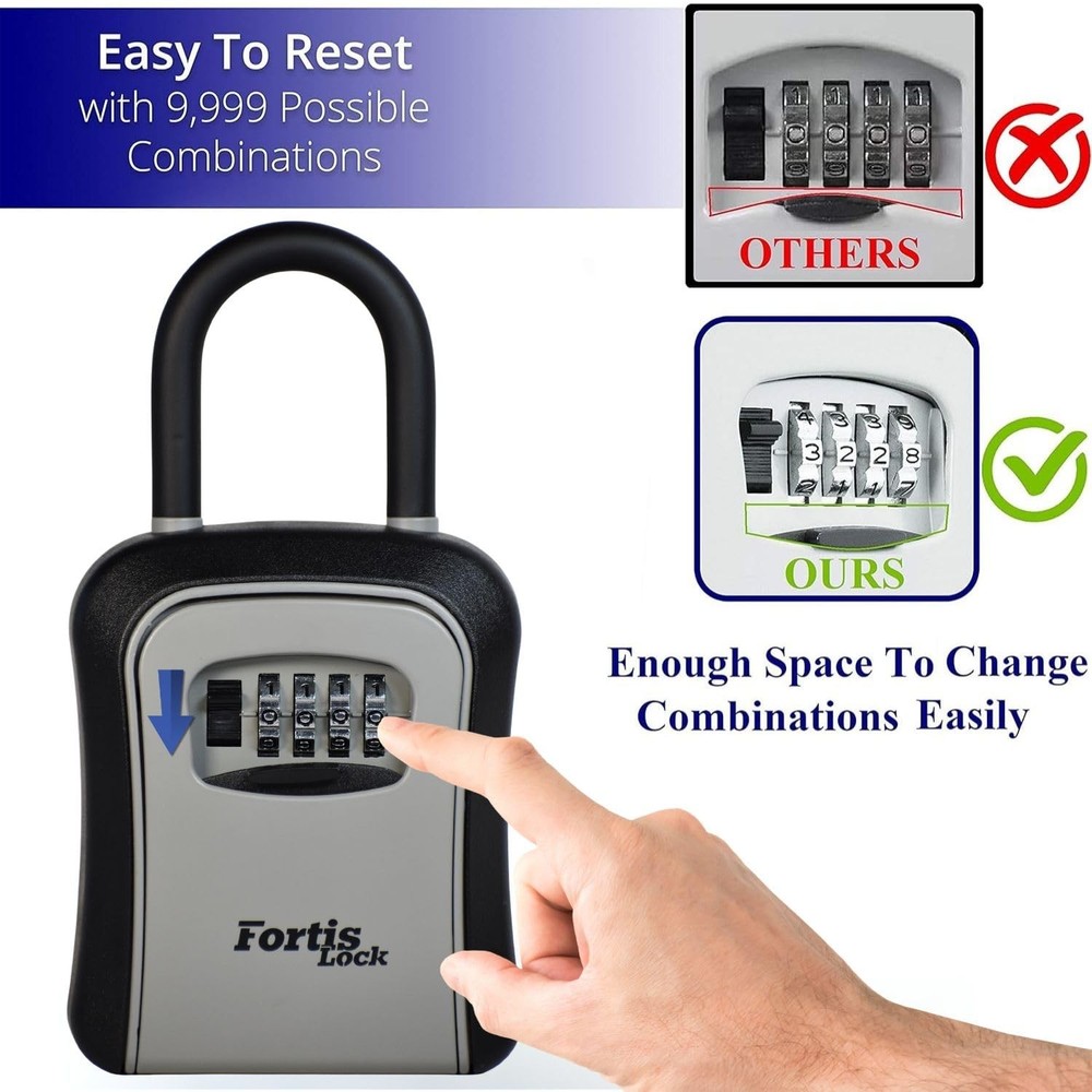 Box for Keys with Code, Portable Shackle Key Safe, 4-Digit Combination, Weath...