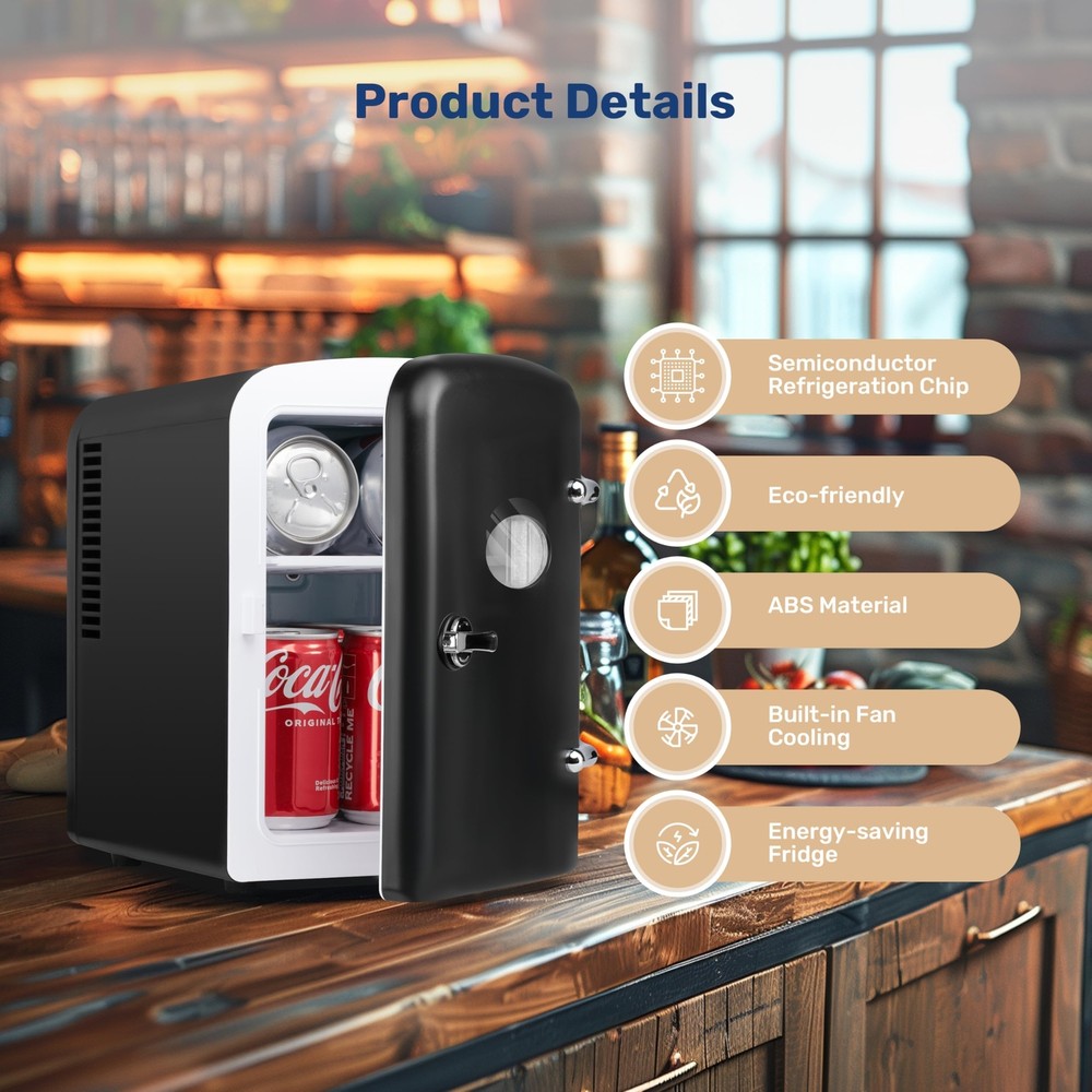 Compact 4L Mini Fridge: Portable & Space-Saving for Room/Office/Car (Black)