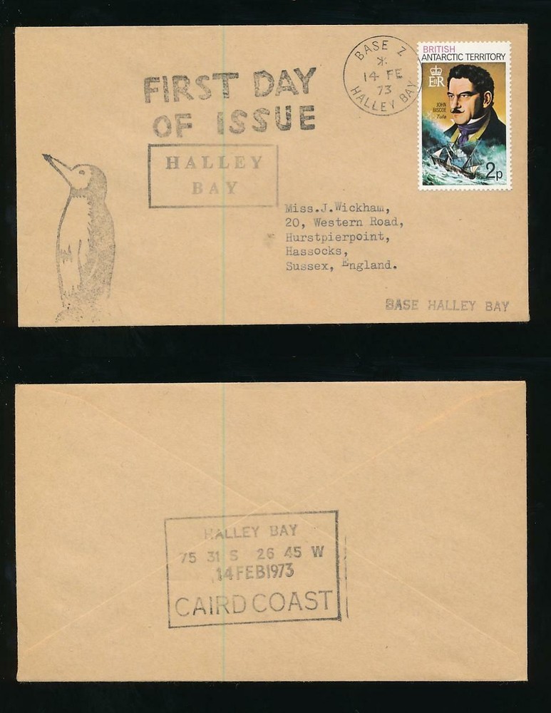 ANTARCTIC BAT FDC HALLEY BAY CAIRD COAST JOHN BISCOE 2p 1973