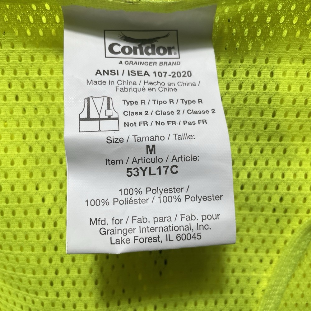 4 Condor 53YL17C High Visibility Vest Construction Yellow Type R Class 2 Medium
