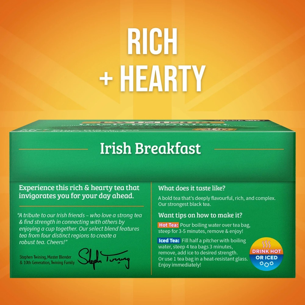 Twinings Irish Breakfast Robust Black Tea Bags, 50 Count Box