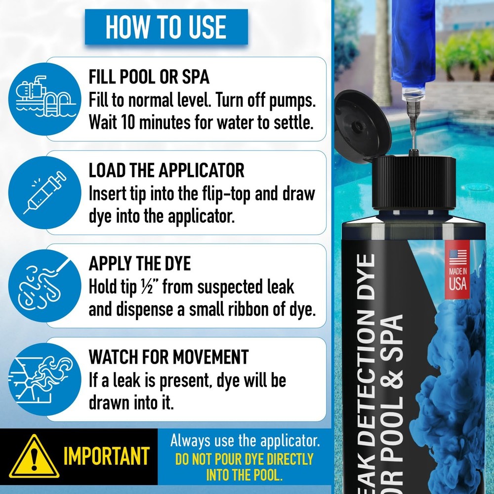 Pool Leak Detection Dye Kit - with 2 Precision Applicators - Made in USA - Su...