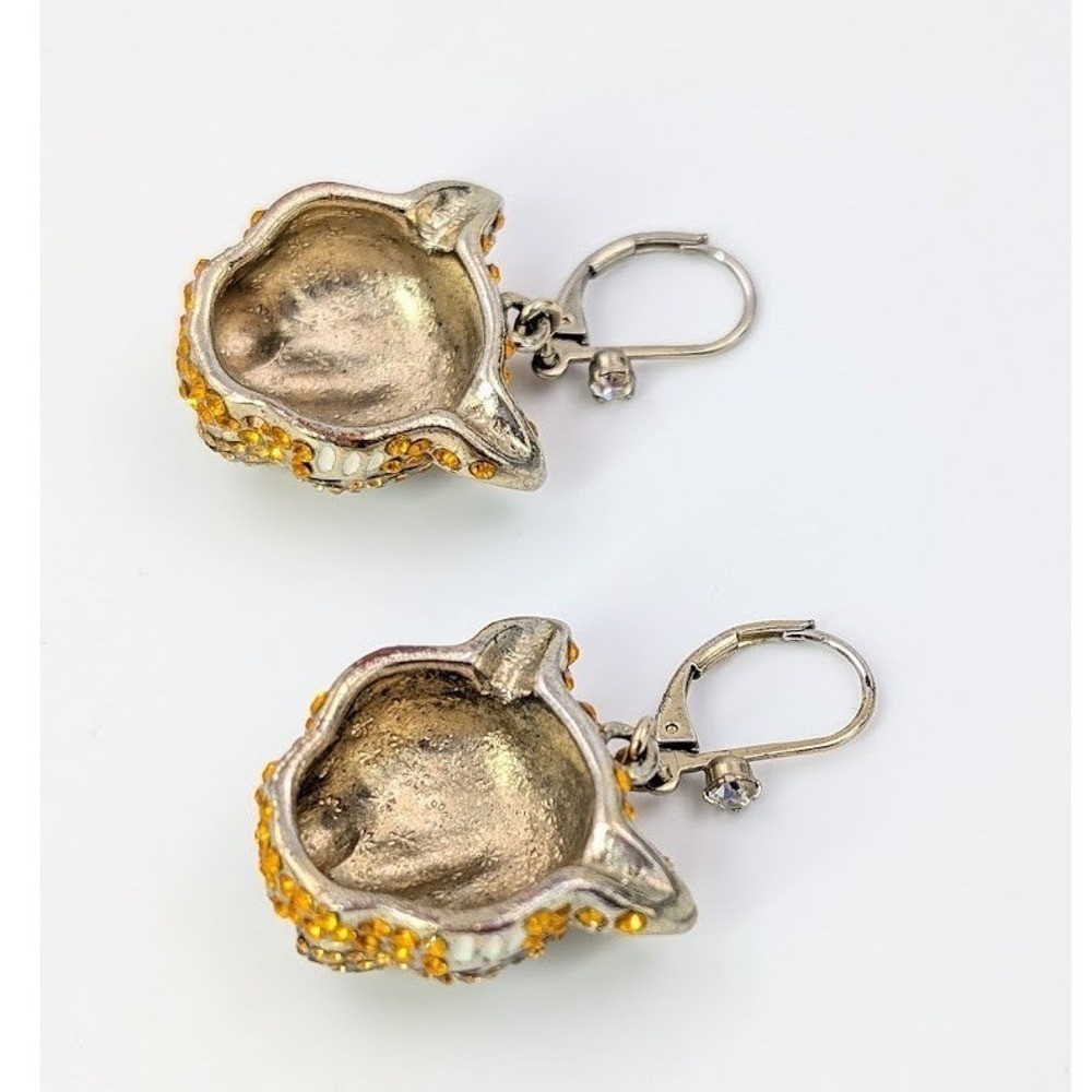Rhinestone Tiger Head Earrings Yellow 80s Retro Maximalist Dangle