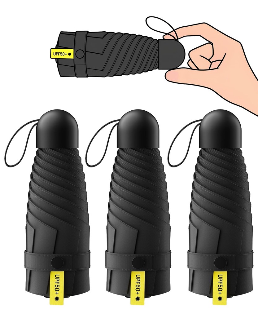 3 Pack Travel Mini Umbrella Small Compact, Portable with Mini, Black