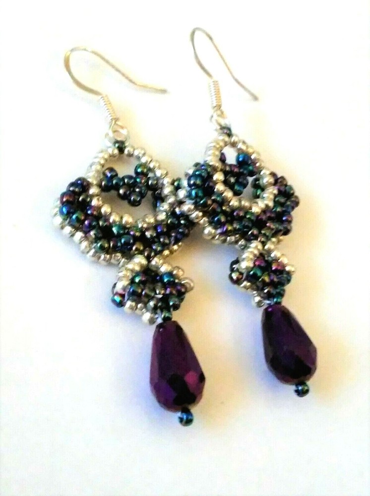 Handmade Purple Lotus Beaded Earrings