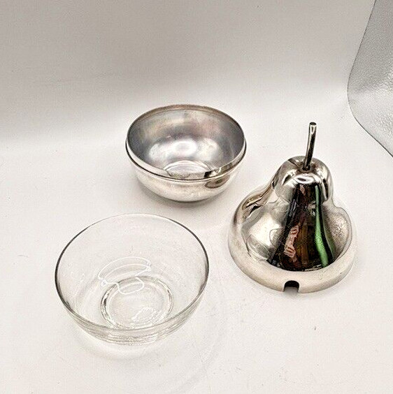 De Uberti Pear Lidded Silverplate Condiment Dish Server 6" VTG 1960s MCM