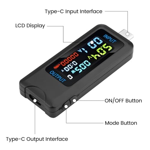 Tester Multi-Functional Digital Meter DC 4.5-36V 0-8A Current Type-C Type-C