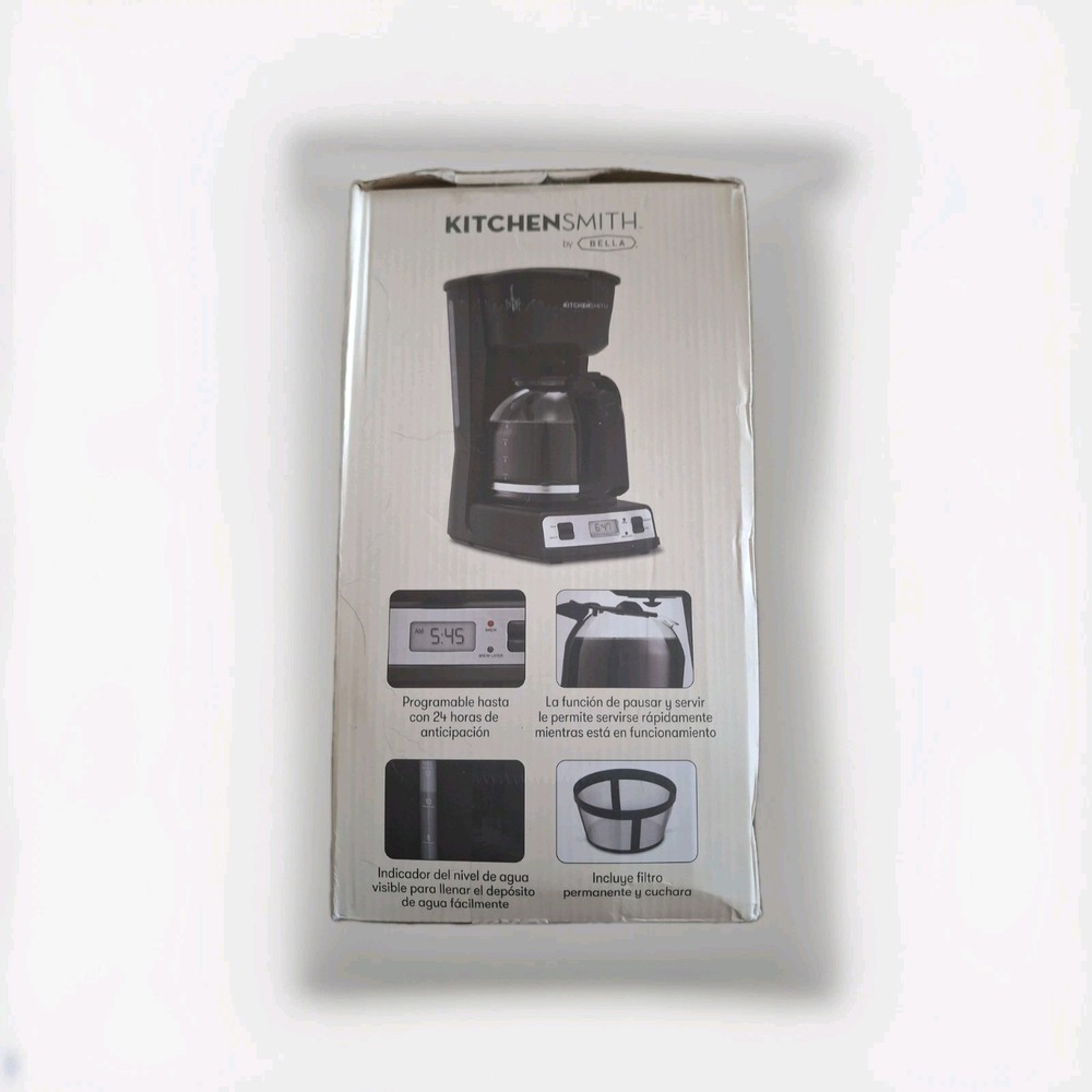 KitchenSmith by Bella 12 Cup Programmable Coffee Maker Black Auto Drip NEW