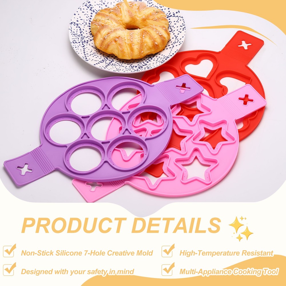 Non-Stick Silicone Pancake Maker, Star Shape Pancake and Egg Ring