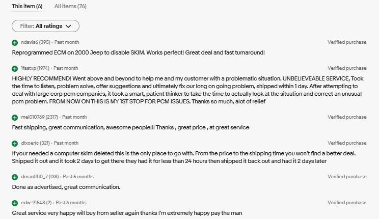 1996-2006 NO SECURITY SKIM DELETE SERVICE for MOPAR ECU ECM PCM ENGINE COMPUTER