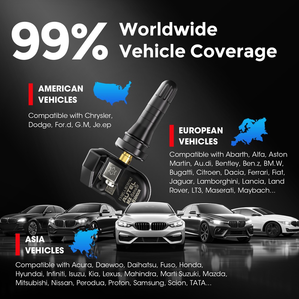 Autel TPMS Sensor MX-Sensor 315MHz & 433MHz Programmable Universal Rubber Valve