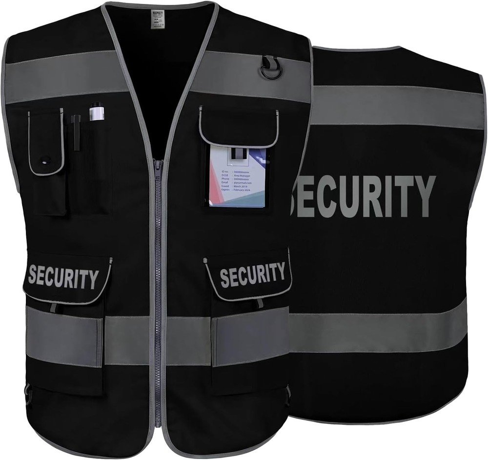 Security Vest for Security Guard 9 Pockets High Visibility Reflective Safety ...
