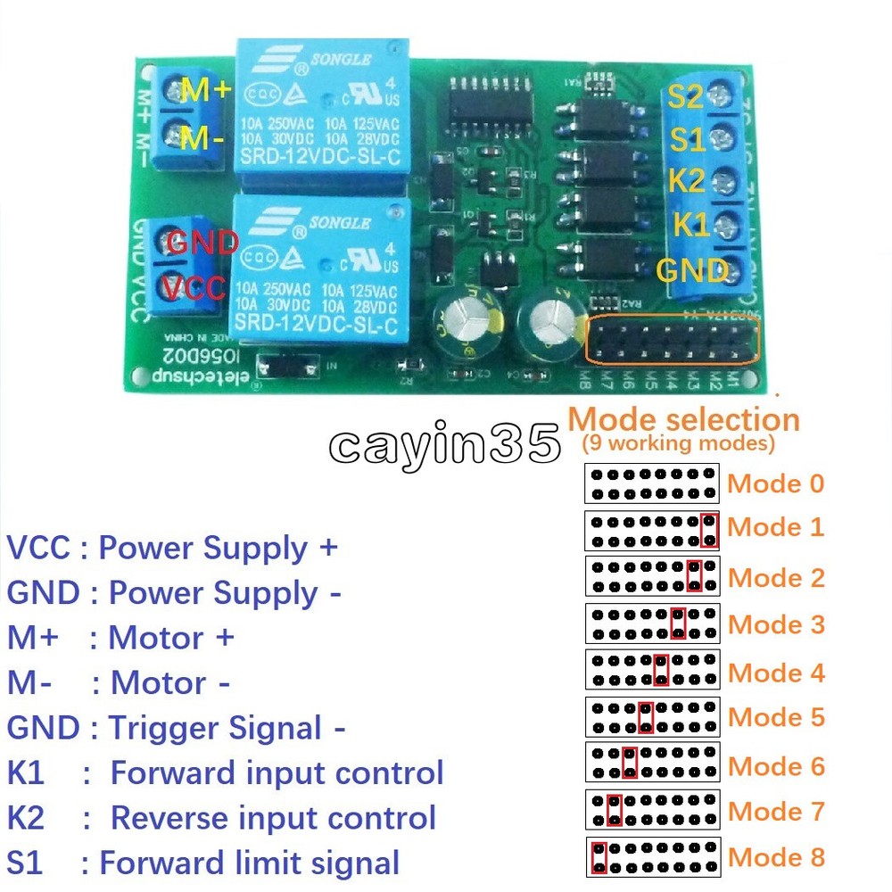 DC 12V Motor Controller Relay Board Forward Reverse Control Limit Start Stop