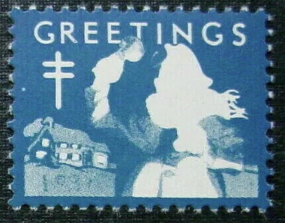 ERROR 1937 CHRISTMAS SEAL STAMP BLUE AND WHITE COLORS ONLY