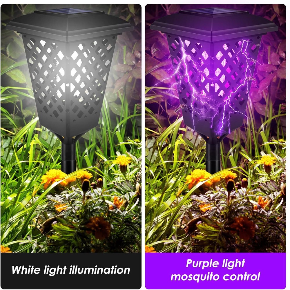 2 Pcs Solar Powered LED Bug Zapper Outdoor