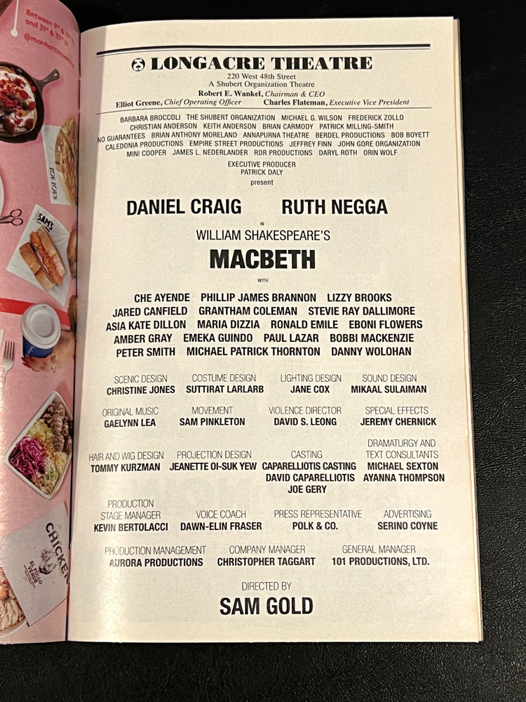Macbeth Signed Playbill Daniel Craig Ruth Negga July 2022