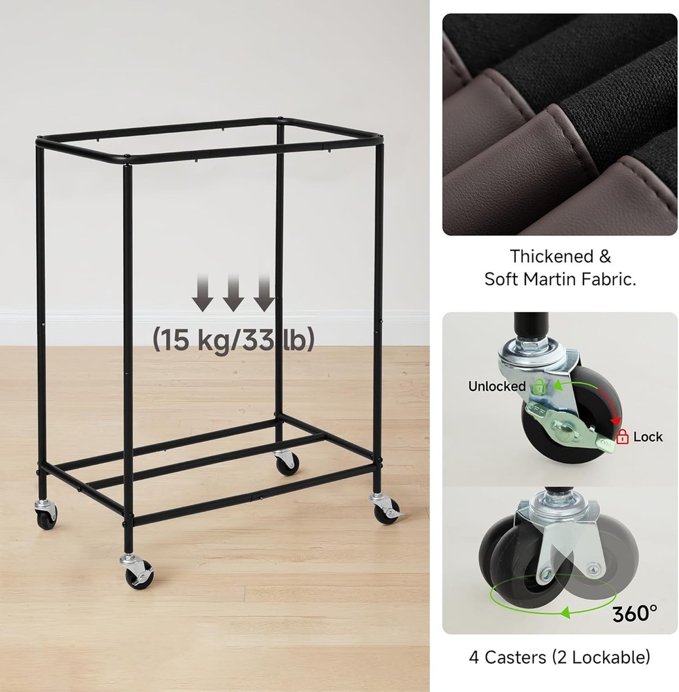 3 Section Laundry Hamper Rolling Laundry Cart W/ Wheels & Handles Laundry Room