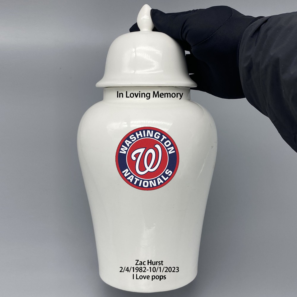 Ceramic Large Urn for Washington Nationals Baseball Theme, Custom Text