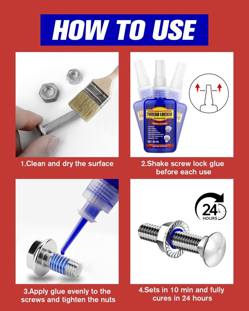 Thread Lock Blue and Red, Threadlocker Medium and Strong Strength, Thread Locker