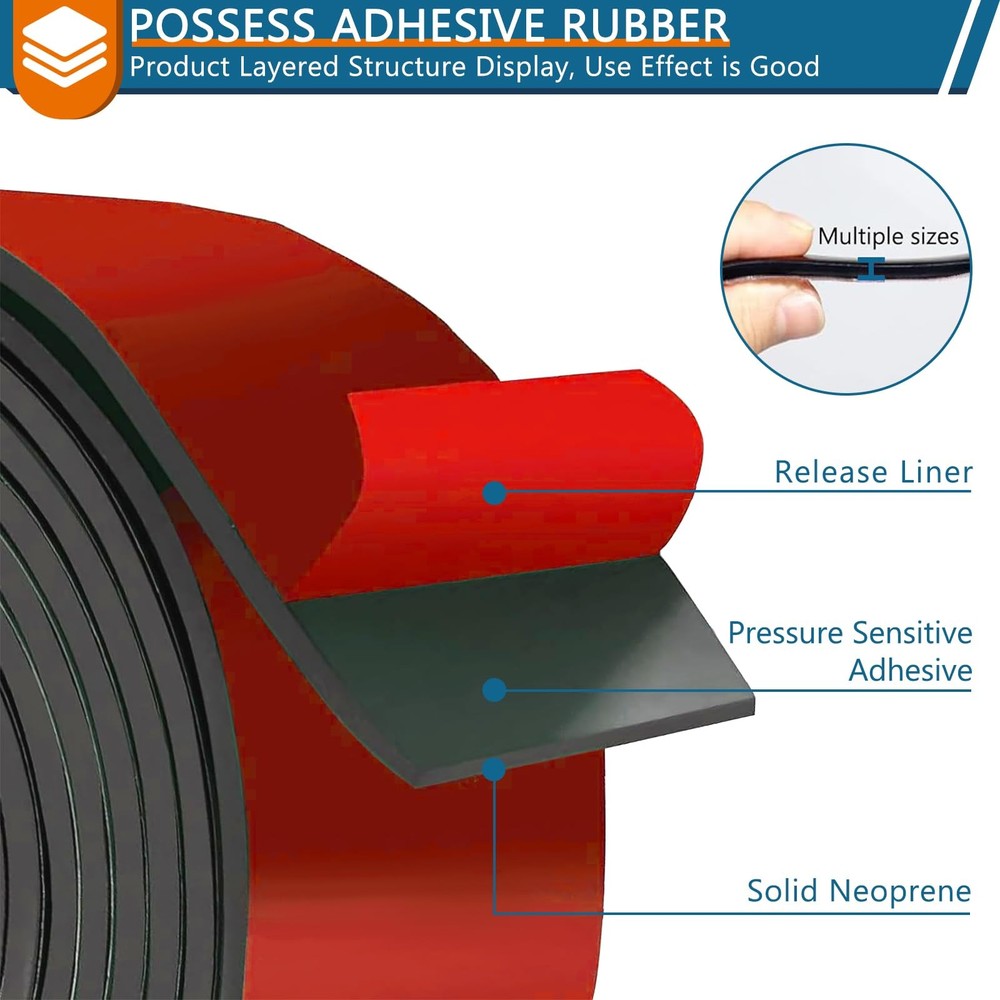 Adhesive Solid Rubber Strips, 2” Wide x 1/8" Thick x 120" Long Self Neoprene ...