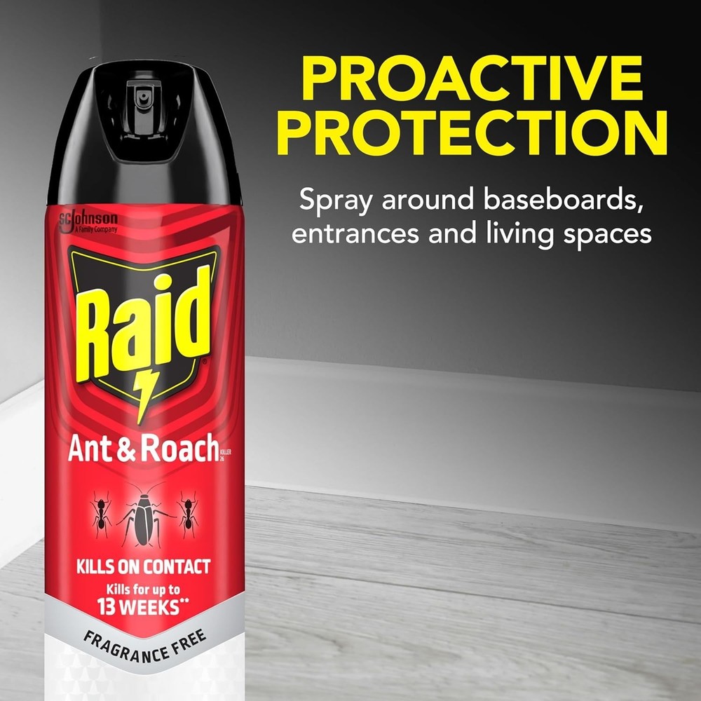 Raid Ant & Roach Killer 26, Fragrance Free Bug Killer for Home Use 17.5 Oz 2 Ct