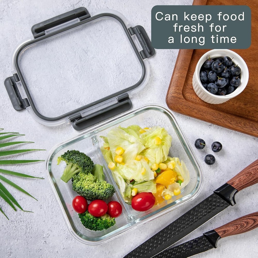 5-Pack,36 Oz Glass Meal Prep Containers 2 Compartments Portion