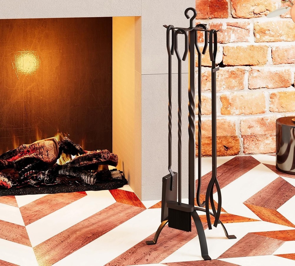 5 Pieces Fireplace Tools Sets Fireplace Accessories Tools Holder W/ Handles