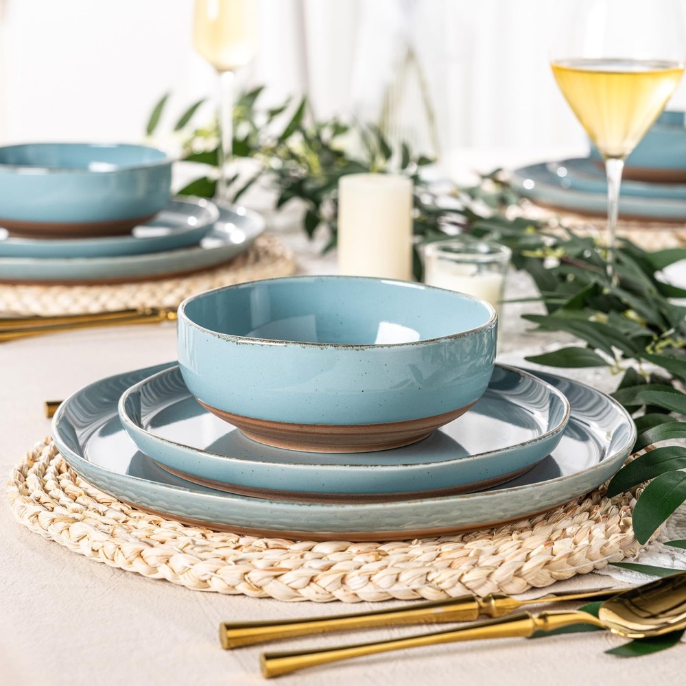AmorArc Ceramic Dinnerware Sets for 4, 12 Pieces For 4(12Pcs), Stone Blue