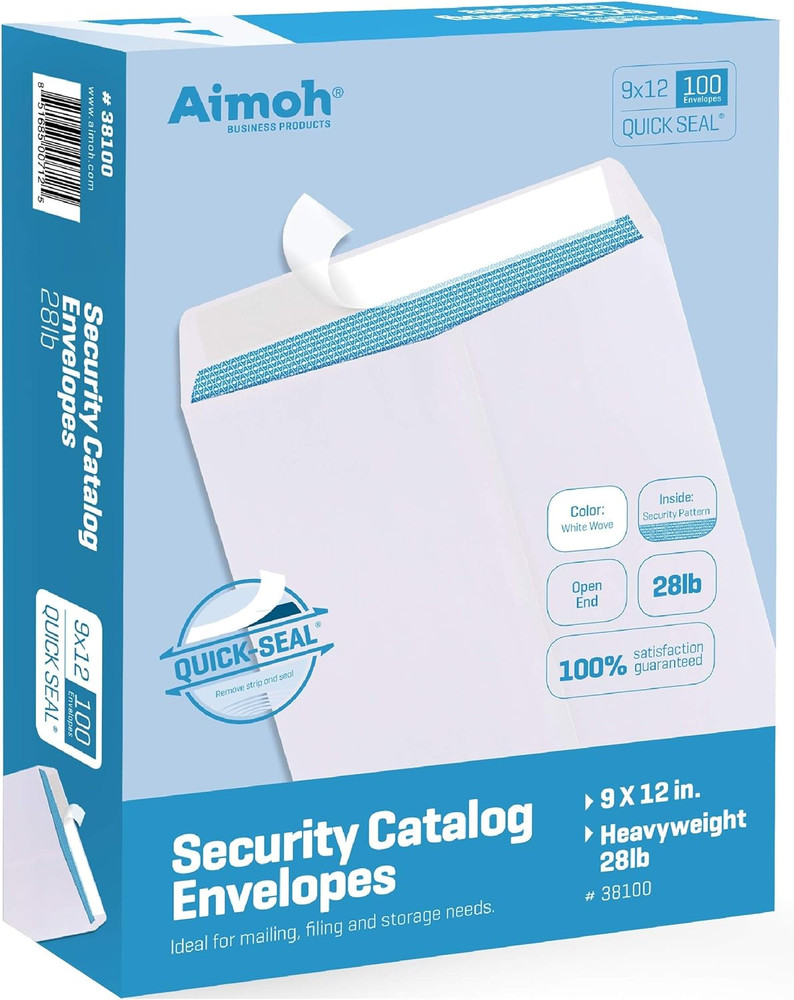 100 Pack 9x12 Self Seal Security Catalog Envelopes 28lb Tinted White