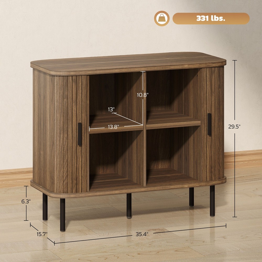 35.4" Sideboard Buffet Cabinet, Slatted Kitchen Cabinet, Walnut