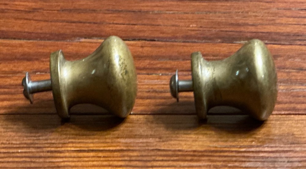 Vintage Heavy Solid Brass Round Knobs - Pair from Drawer Cabinet - Great Shape