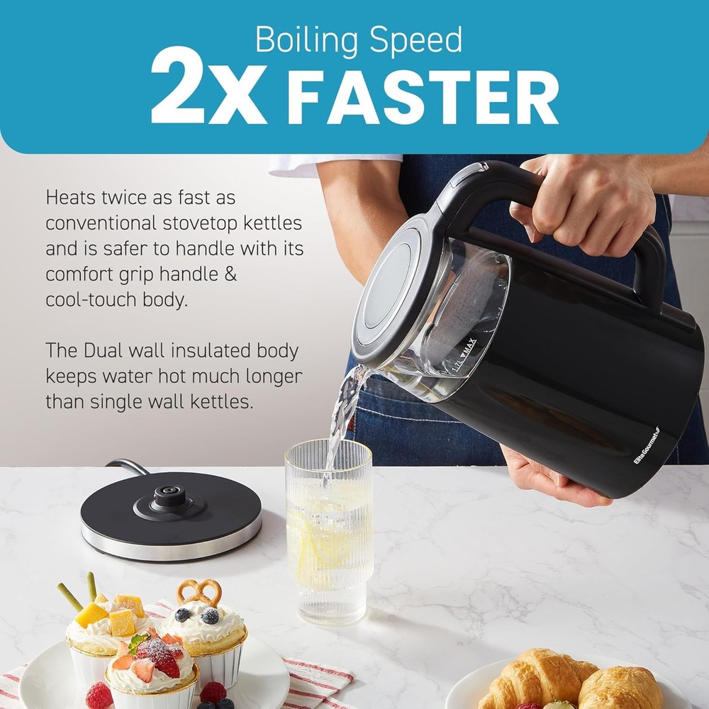1.7L Dual Wall Cool Touch Electric Tea Kettle Programmed Digital Touchscreen