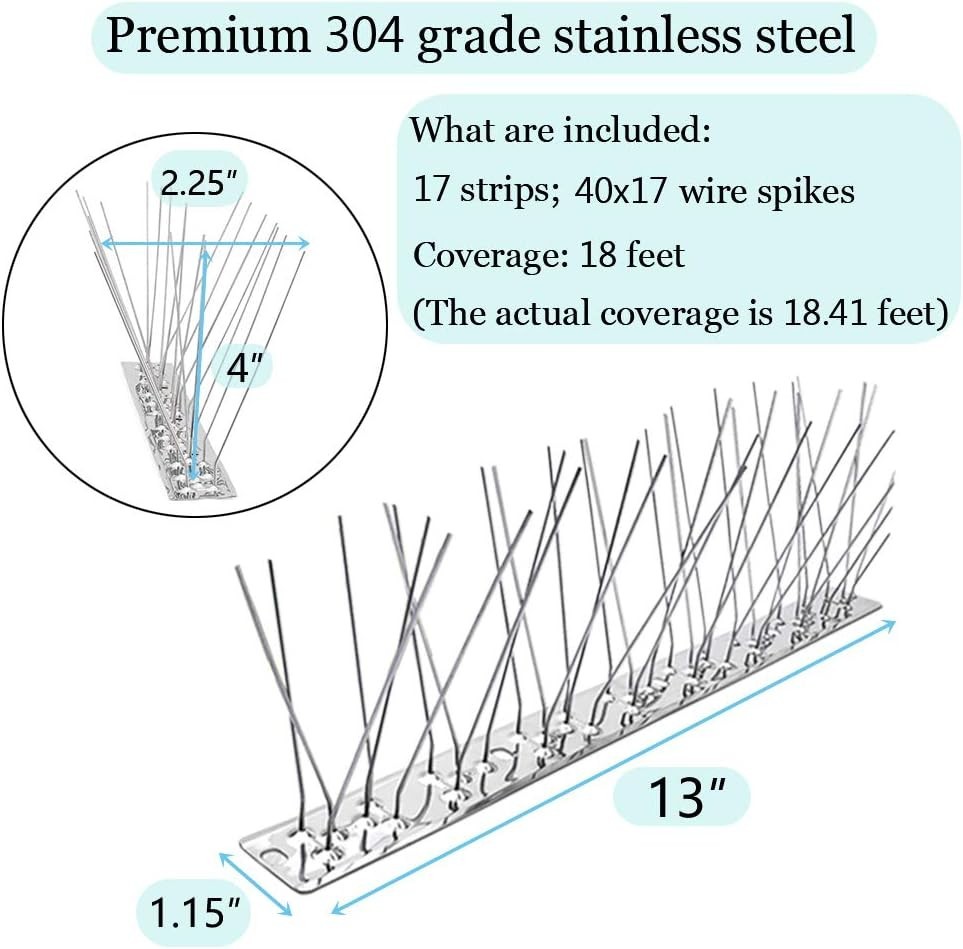 Rust-Resistant Bird Spikes - 17 Strips, DIY Installation