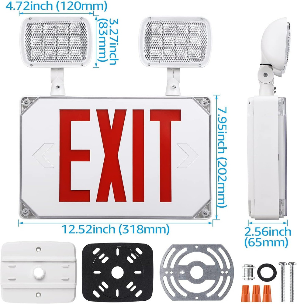 LED Exit Light, Wet Location Exit Sign with Emergency Lights, UL Listed, Outdoor