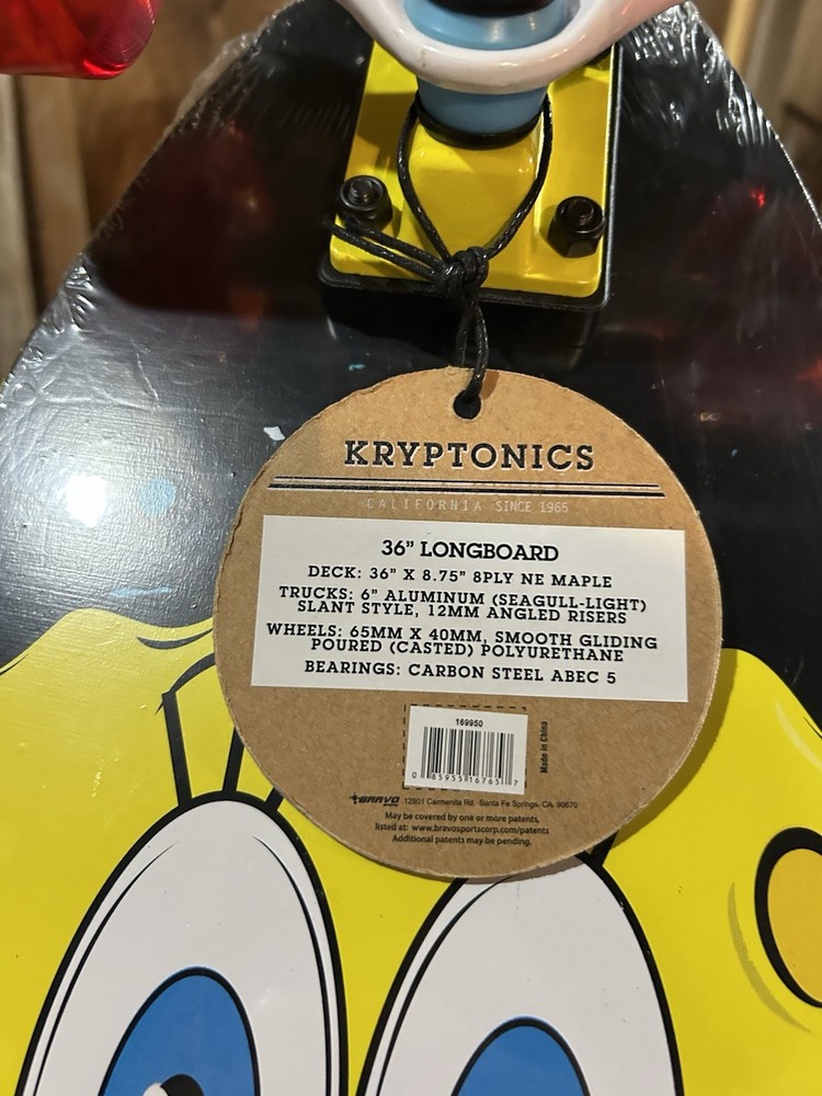 Never Opened Kryptonics Stretch Spongebob Squarepants 36" Longboard Skateboard