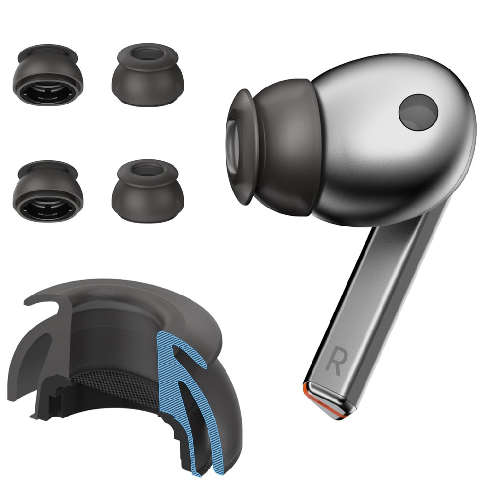 Premium Multi-Flange Eartips for Galaxy Buds3 Pro (Black, X-Small, Black
