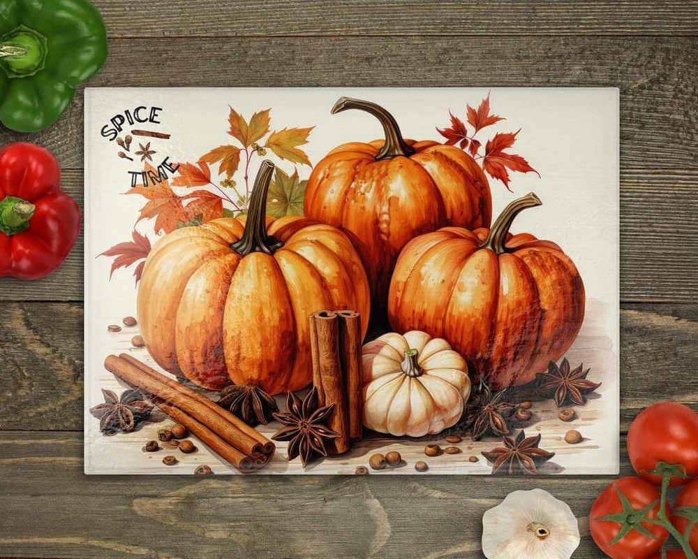 White Pumpkins Spice Fall Glass Cutting Board