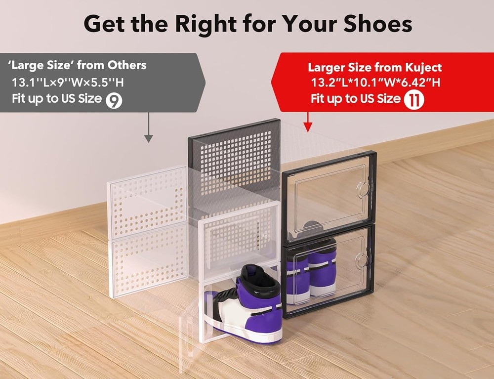 12/24 Pack XL Clear Drop Side Shoe Boxes Stackable Sneaker Storage Display Case