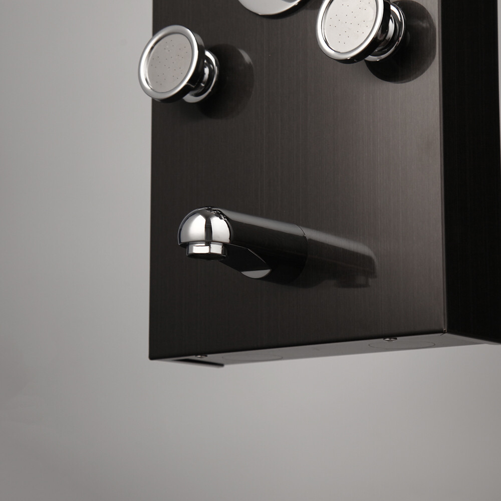 Bathroom Black Wall Mount Shower Panel Column LED Rainfall Jets Shower Mixer Tap