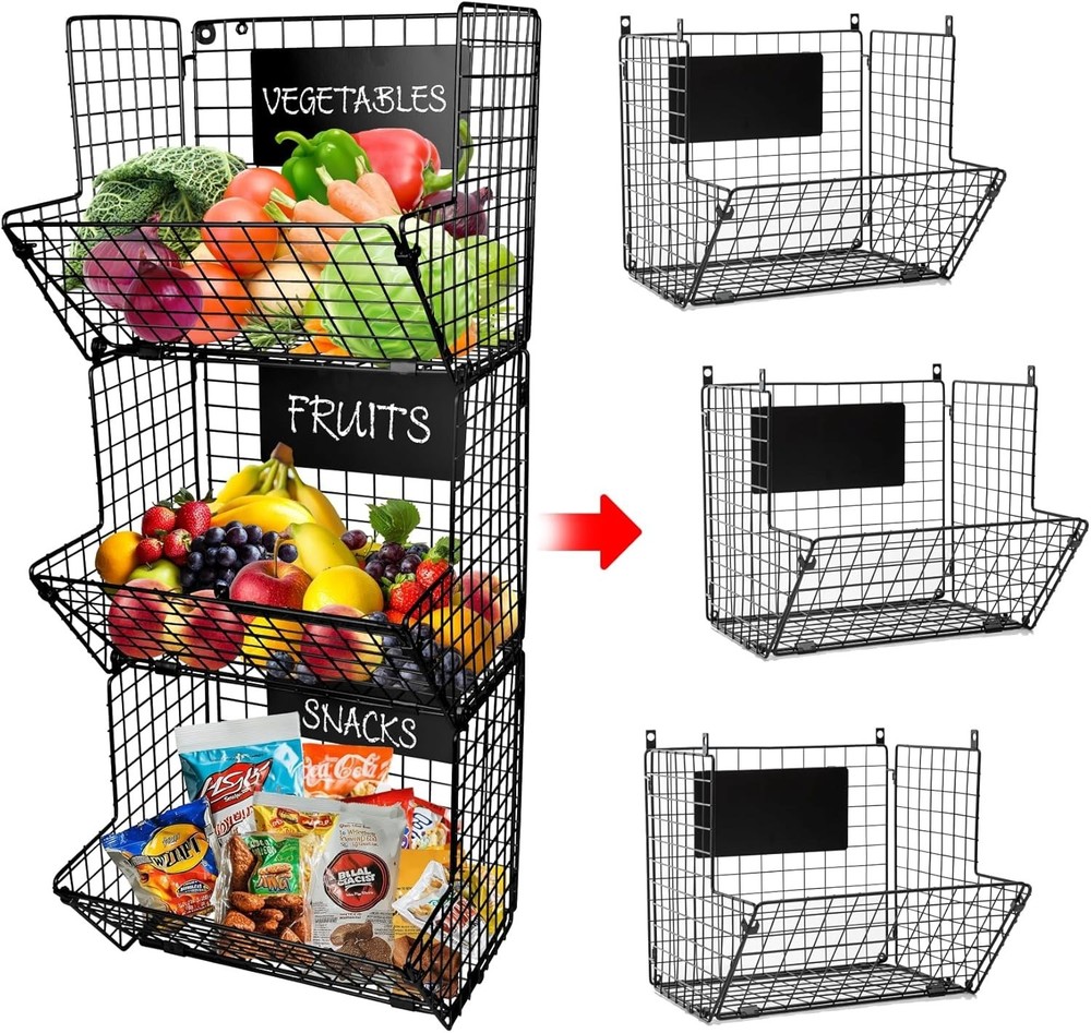 Multifunctional Wall Hanging 3-Tier Baskets - Durable Kitchen Storage Solution