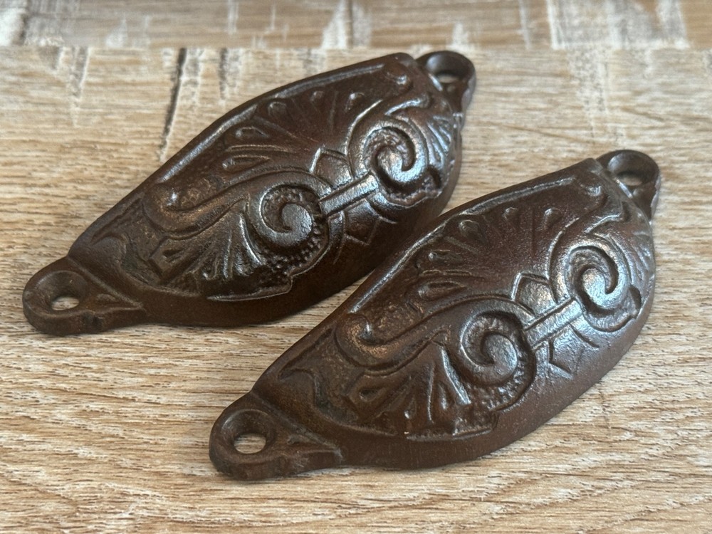 X2 ANTIQUE ORNATE METAL CUP HANDLES PULL HANDLES