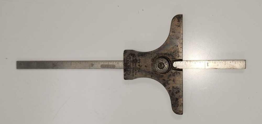 Vintage 6" General Hardware No 444 Depth Gage with Protractor Rule
