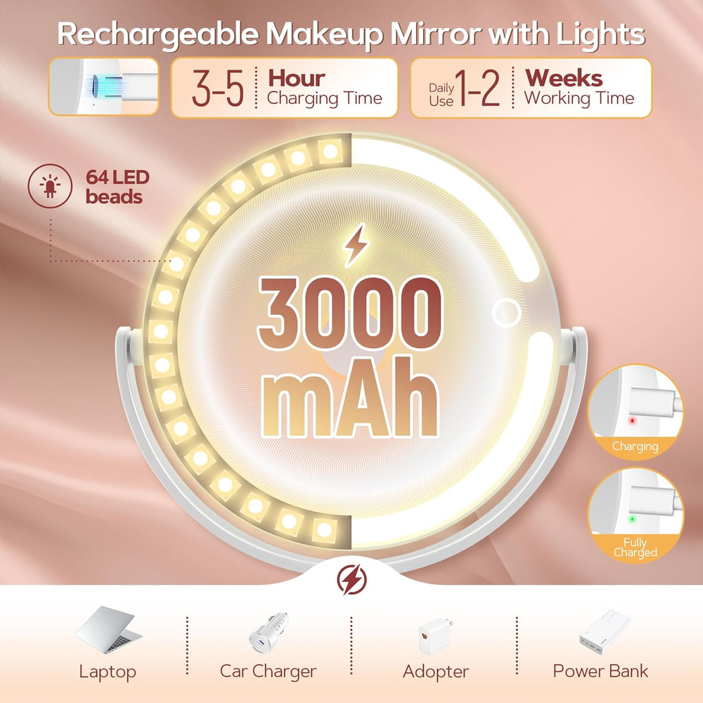 Makeup Mirror with Lights, Lighted Magnifying Mirror 30X with 3 Lighting