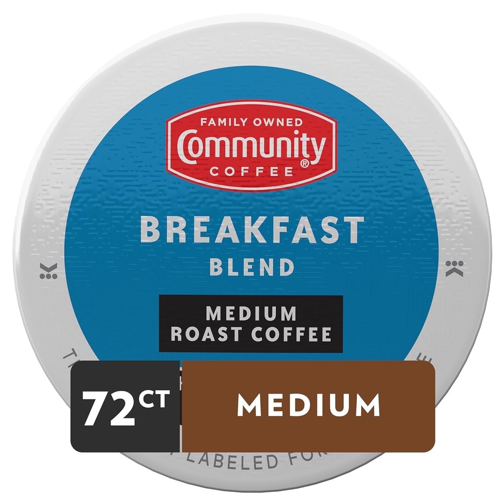 Community Coffee Breakfast Blend 72 Count Coffee Pods, Medium Roast.