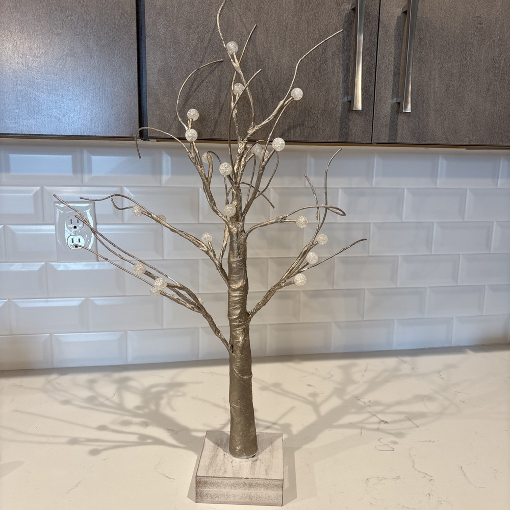 Holiday Tabletop Tree Silver White Battery Lit