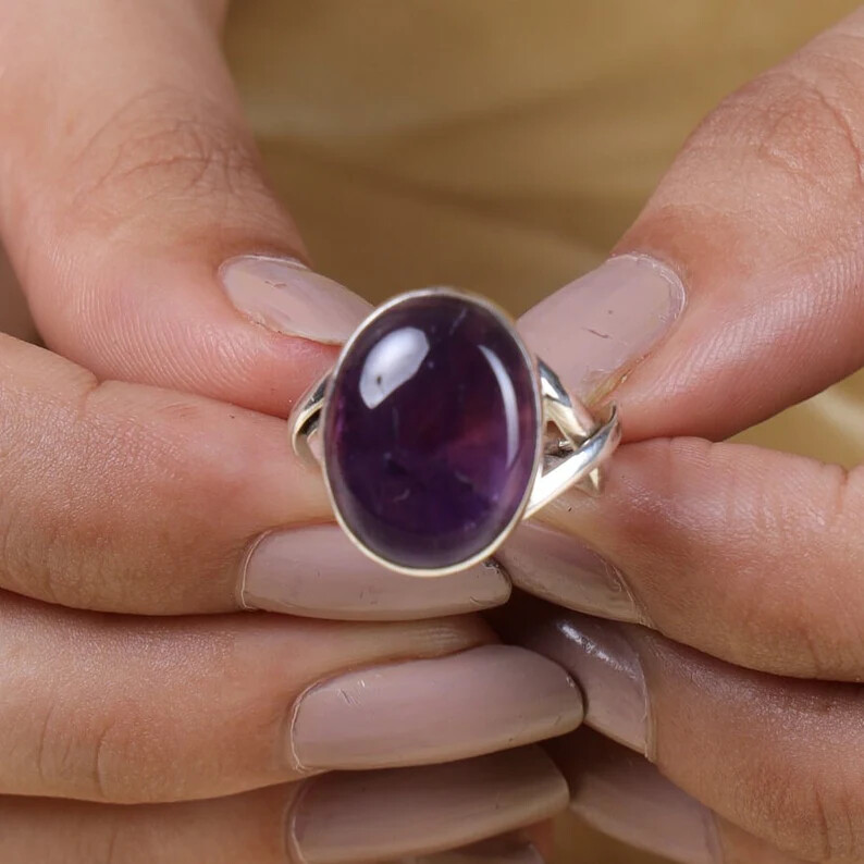 Solid Amethyst~925 Sterling Silver Band & Statement Ring Handmade Ring All Size