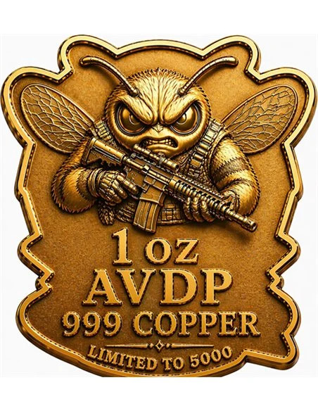 BEE STRAPPED Shaped Colorized 1 Oz Copper Round