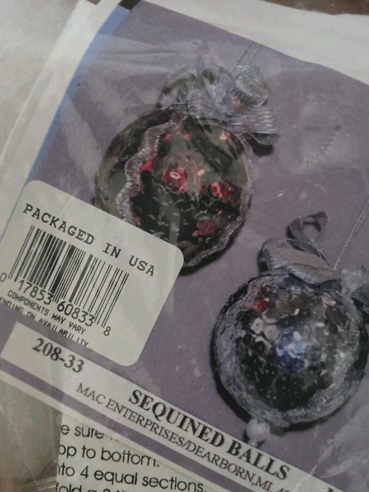 Mac Enterprises Sequined Balls Kit Makes 6 Solid Red Silver Green Ornament