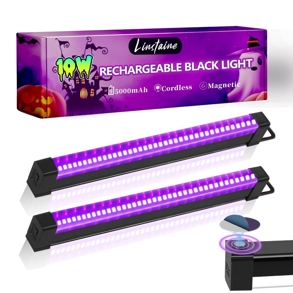 2 Pack Rechargeable Black Light Bar, 5000mAh Large Capacity Battery Powered
